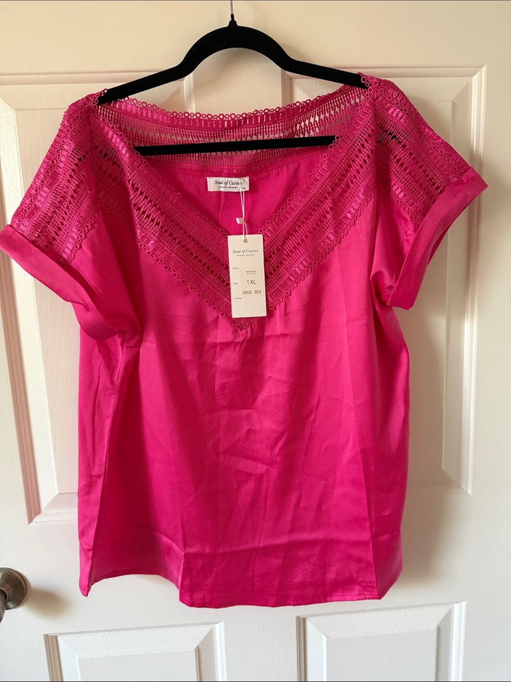 Women’s Hot Pink Crochet Yoke Top